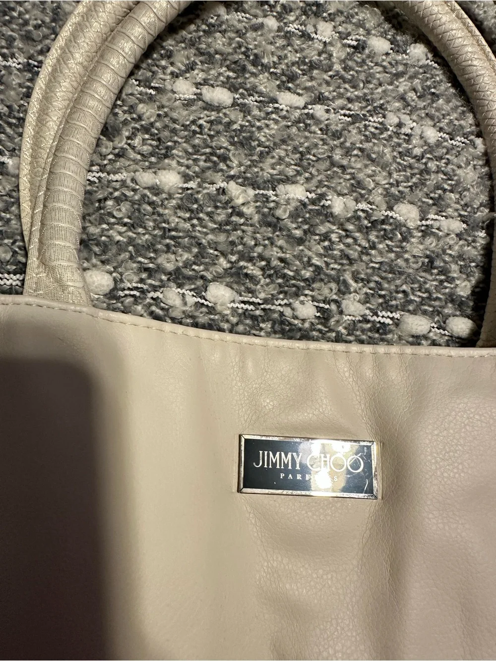 Jimmy Choo Cream Leather Tote with Textured Side Panels